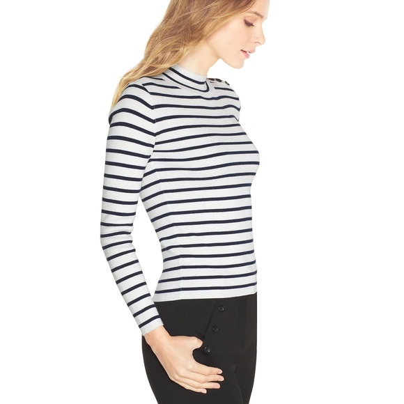WHITE HOUSE BLACK MARKET STRIPED MOCK NECK SWEATER - Picture 3 of 11